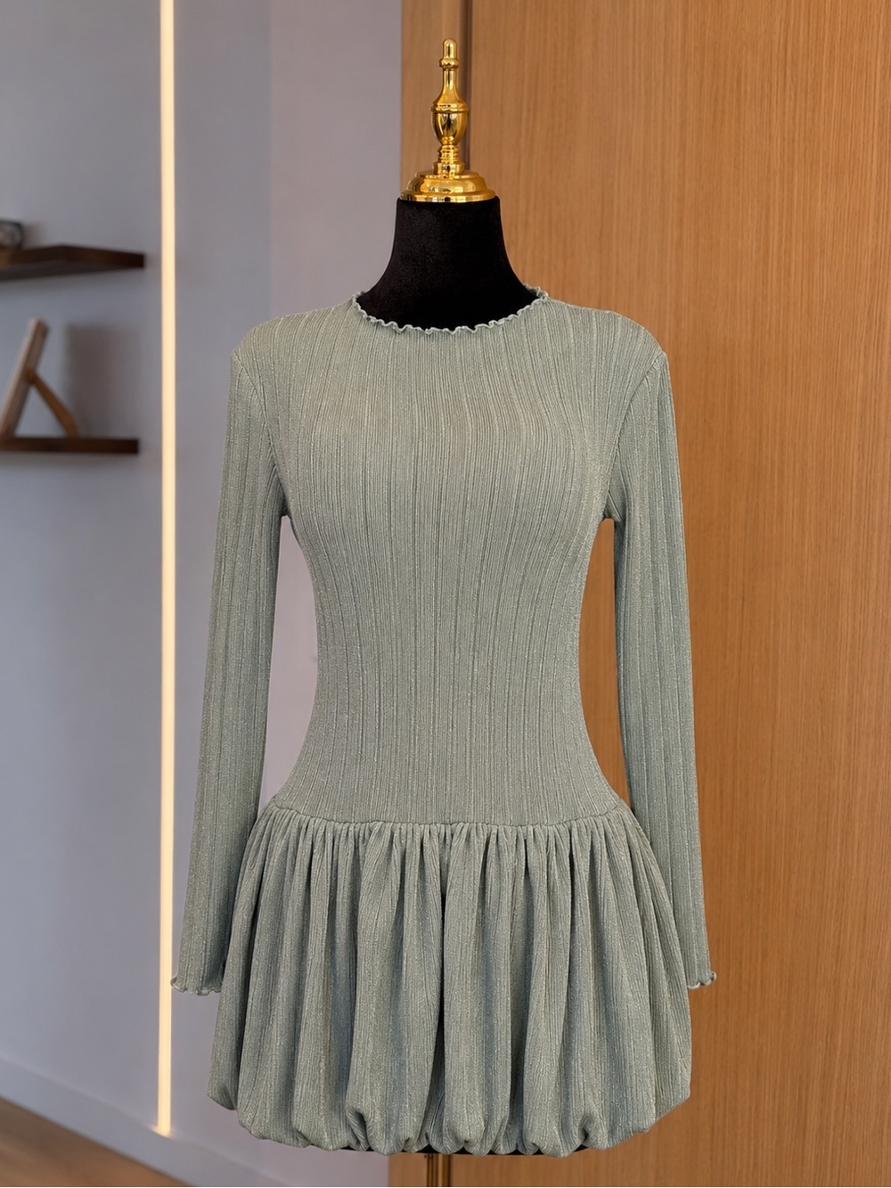 Lulus Sage Green Knit Bubble Hem Dress | Soft Sculpt Muse